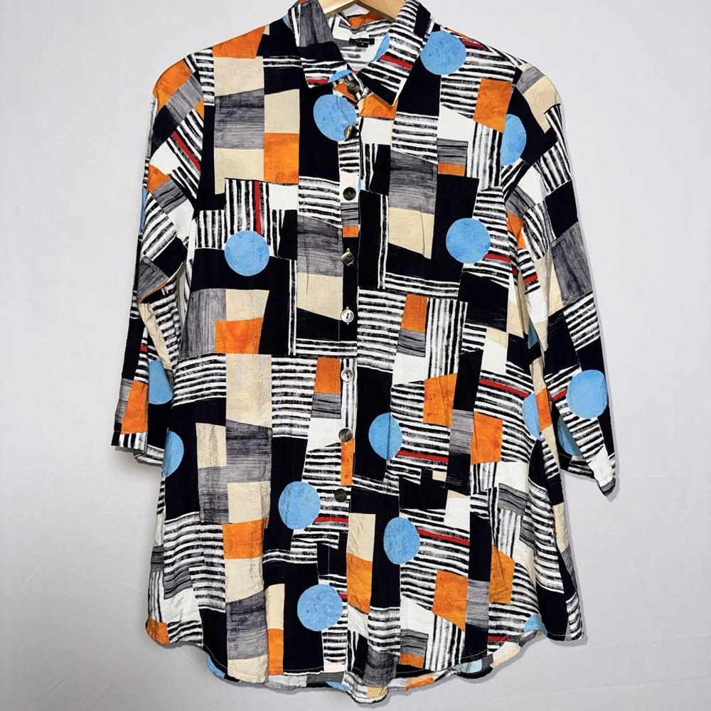 Shana Multicolor Geometric Button-Up Collared Blouse Women's Size S Art to Wear